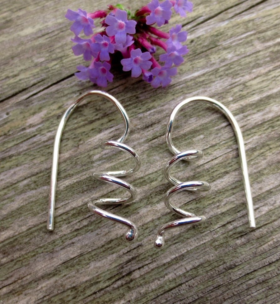 Sterling silver spiral drop earrings - made to order just for you.