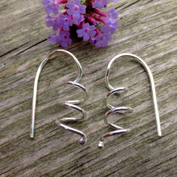 Sterling silver spiral drop earrings - made to order just for you.