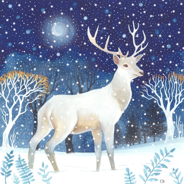 White Reindeer Handmade Christmas Card