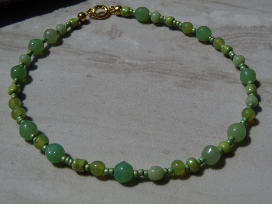 Green Glass Beaded Anklet, Boho Festival Beach Anklet 