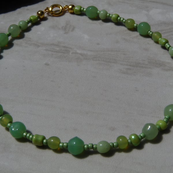 Green Glass Beaded Anklet, Boho Festival Beach Anklet 