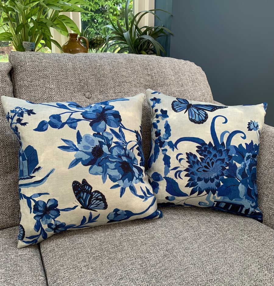 Butterfly garden linen cushion cover 