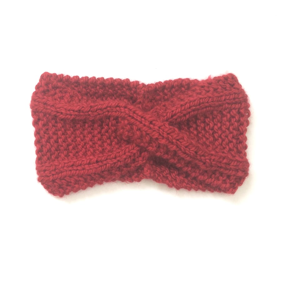 Red knitted headband wool alpaca silk
