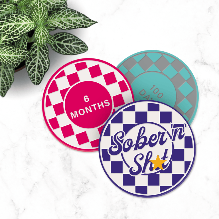 Sober 'n' Sh't - Checkered Acrylic Sobriety Chip: Customisable Sober Token