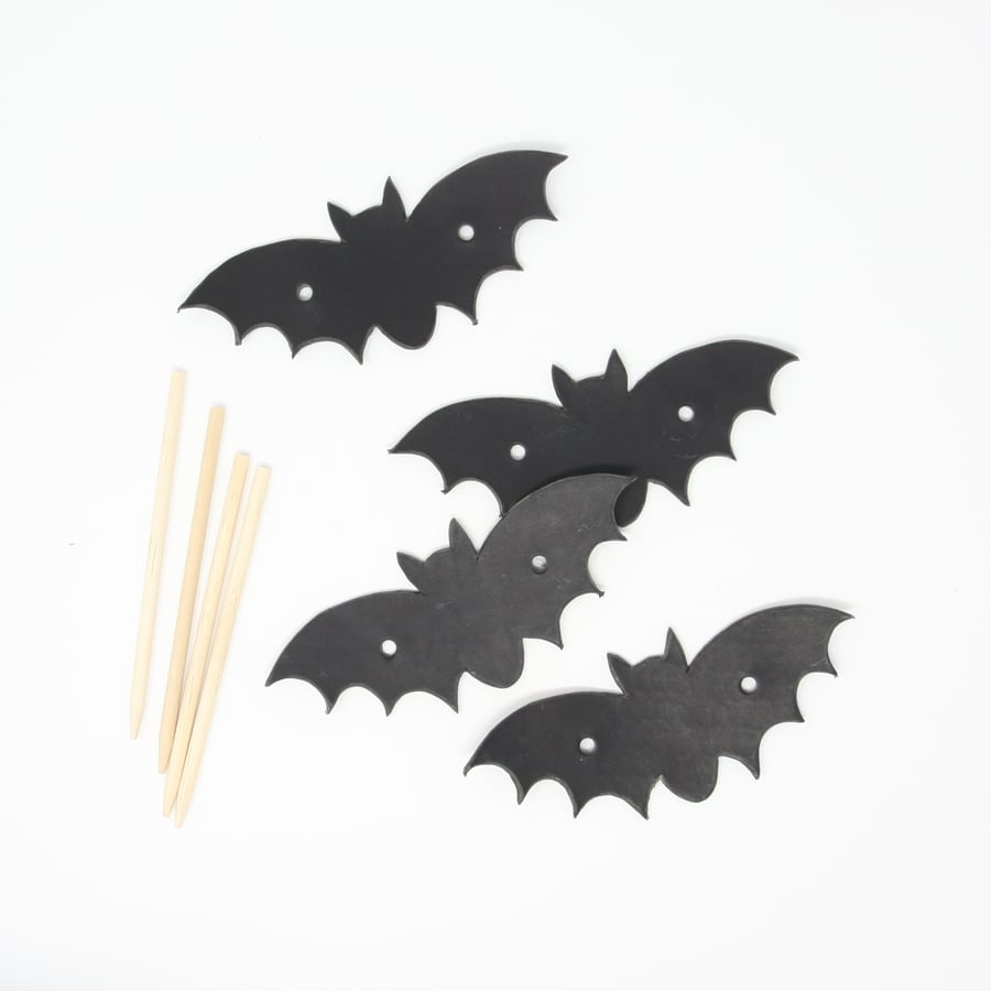 Black leather bat hair barrette