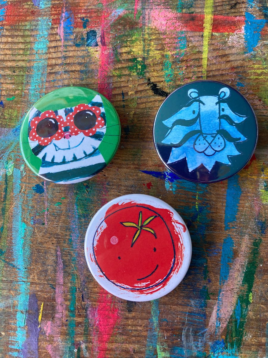 Fun illustrated pin badges by Jo Brown Happy Tomato