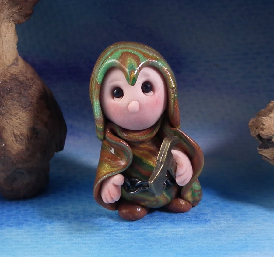 Tiny Warrior Gnome 'Faroe' with metal axe and belt OOAK Sculpt by Ann Galvin