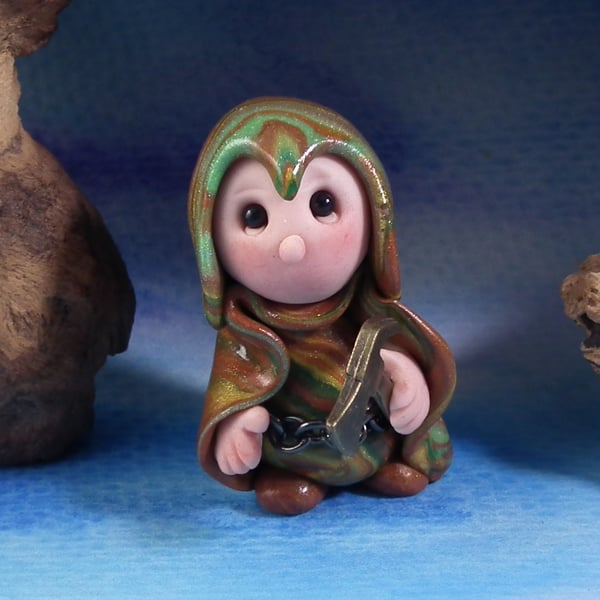 Tiny Warrior Gnome 'Faroe' with metal axe and belt OOAK Sculpt by Ann Galvin
