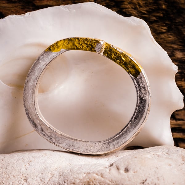 'Synchronicity' eco-silver & 23.5c gold organic handmade ring 