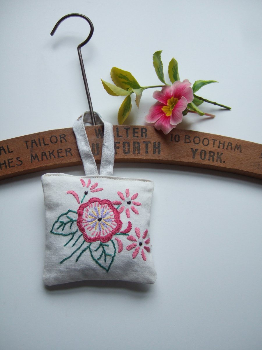 Vintage embroidery lavender bag or drawer liner  with dried Yorkshire lavender
