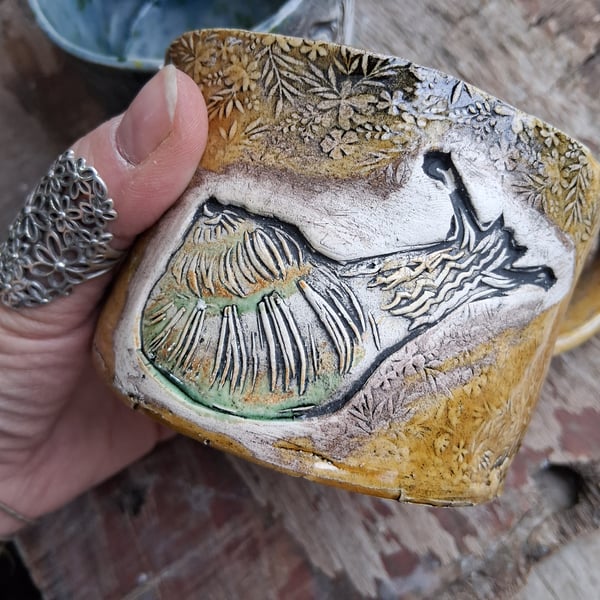 Xl brian the snail ochre Ceramic handmade coffee mug 