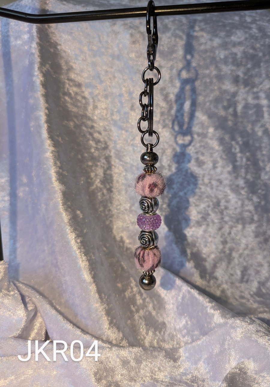 Animal print Furry bead keyring