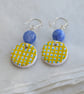 Hand-painted yellow and blue check polymer clay and sterling silver earrings  - Image 10