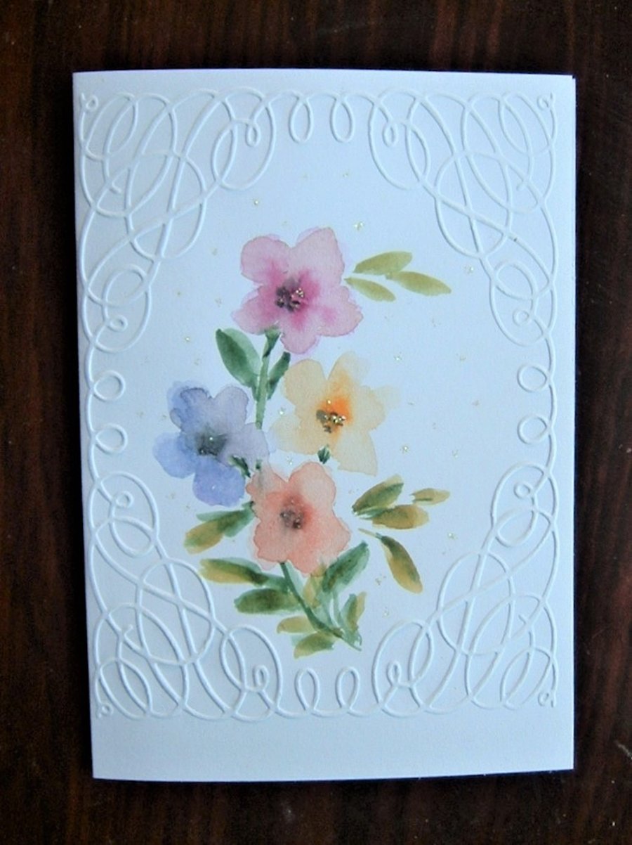 hand painted floral greetings card ( ref F 554)
