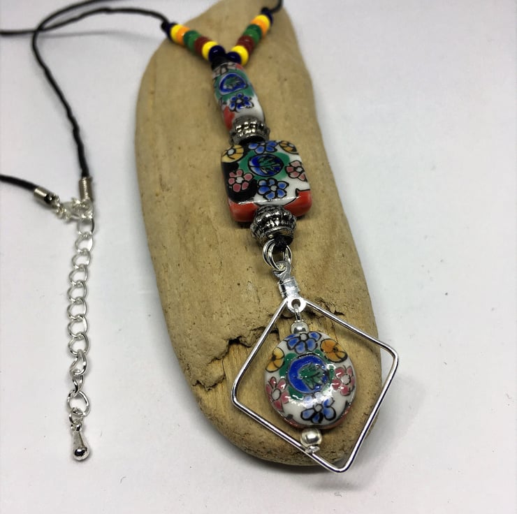 Handmade pendantHand painted glass bead pendan... Folksy