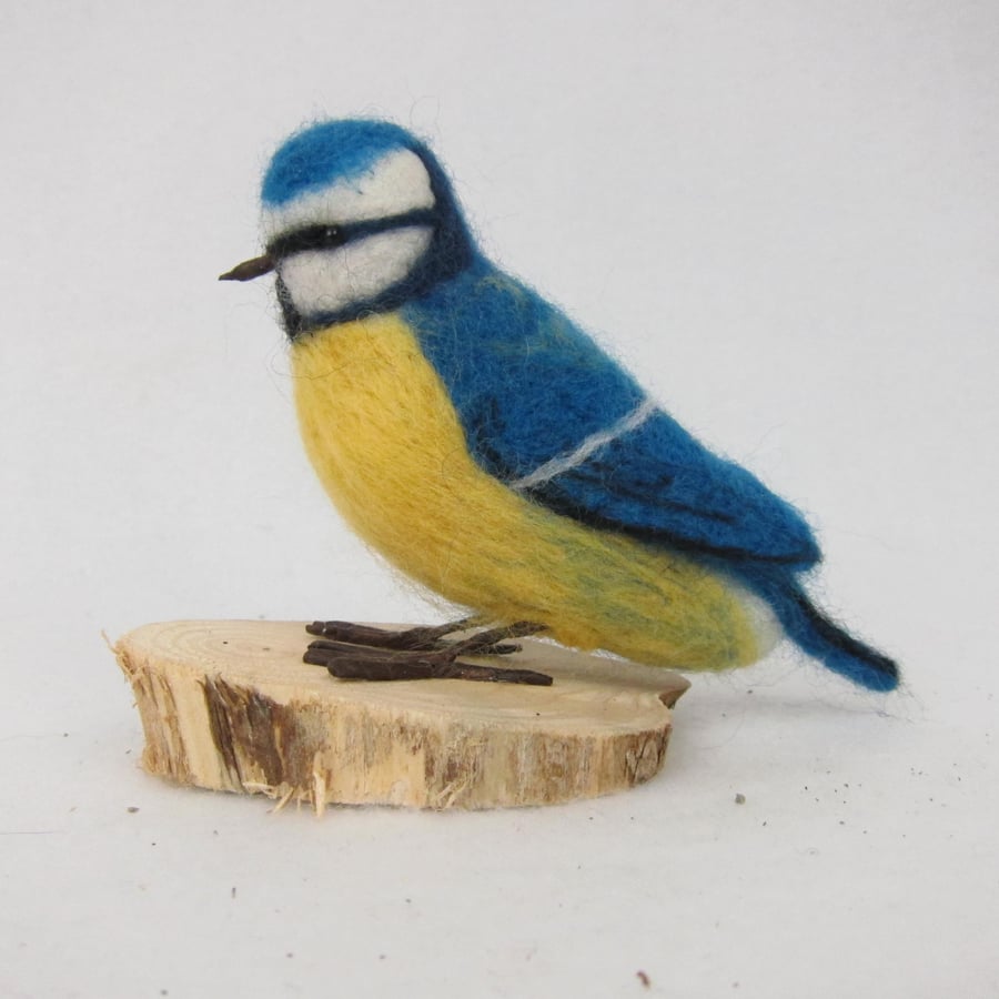 Blue tit model, needle felted, British garden birds