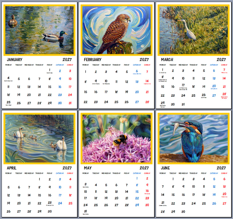 2027 A4 Calendar British Wildlife Calendar Wire Hanging 