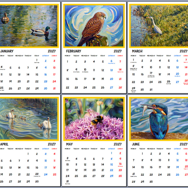 2027 A4 Calendar British Wildlife Calendar Wire Hanging 