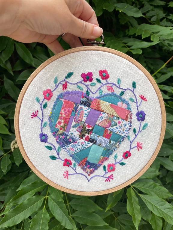 Patchwork heart textile art