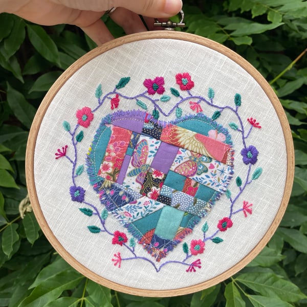 Patchwork heart textile art