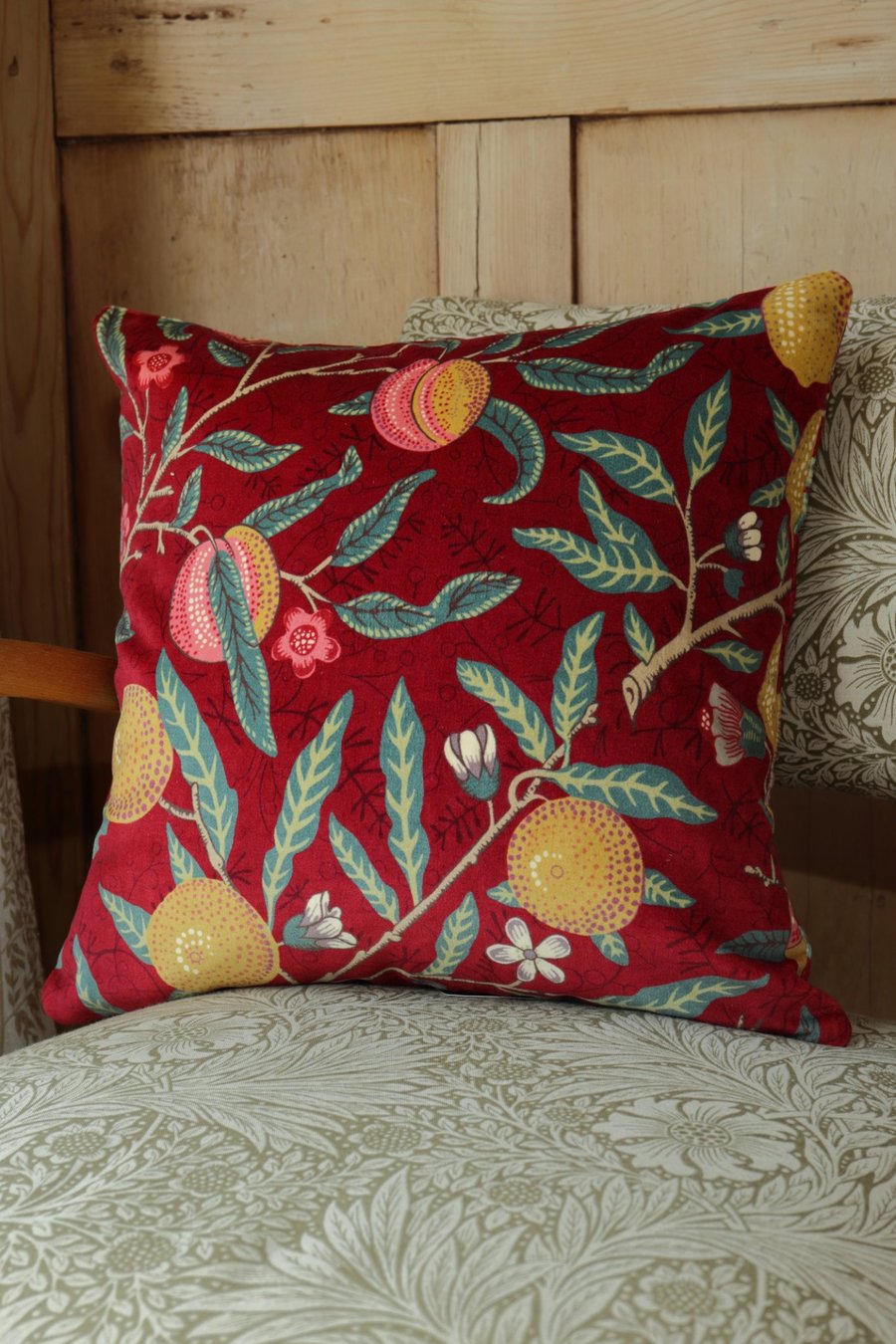 William Morris Velvet Cushion Cover Fruit Red