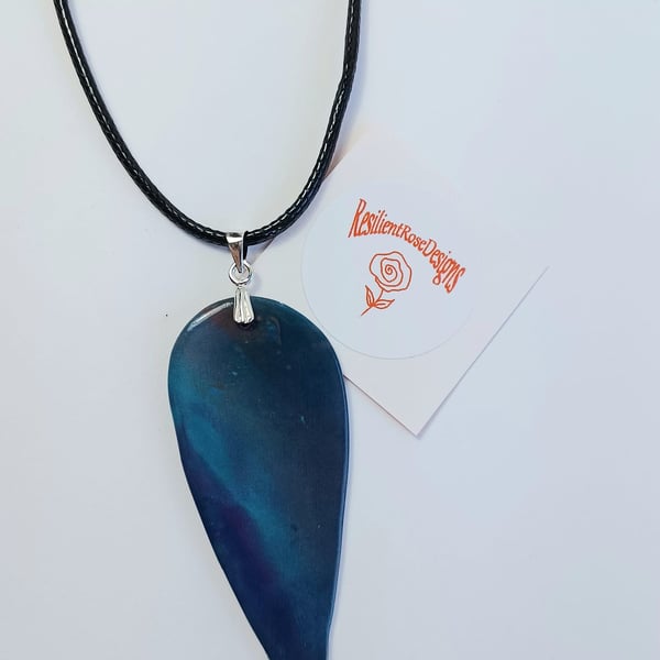 Dark blue multicoloured unique handmade large teardrop pendant      