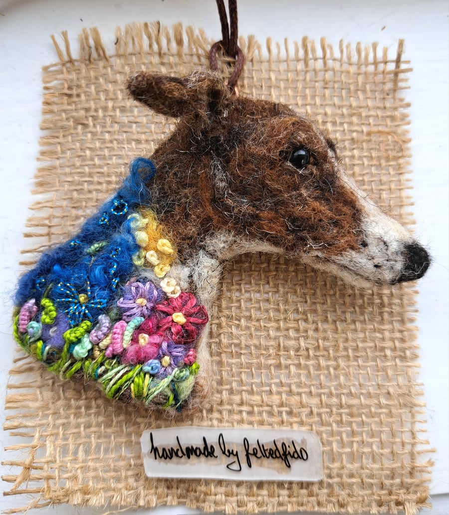 Needle Felted Greyhound Brooch