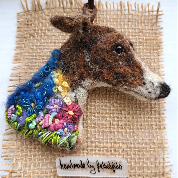 Needle Felted Greyhound Brooch