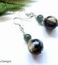 Burmese Jadeite & Natural Untreated Tiger's Eye Earrings 925 silver  - Image 4