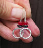 HOOPS, Sterling silver dangle hoop earrings, hematite and red jade hoops earring - Image 6