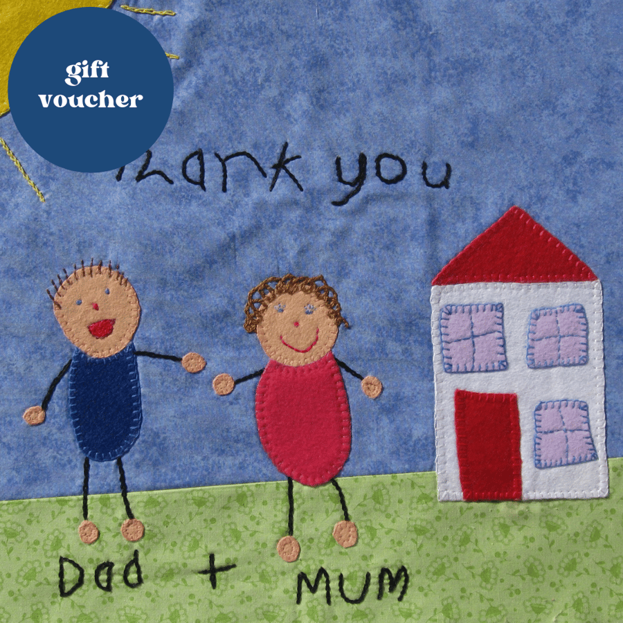 Voucher - Child's drawing hand embroidered fabric picture - emailed gift token