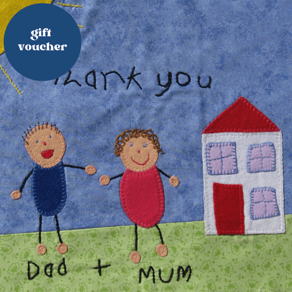 Voucher - Child's drawing hand embroidered fabric picture - emailed gift token