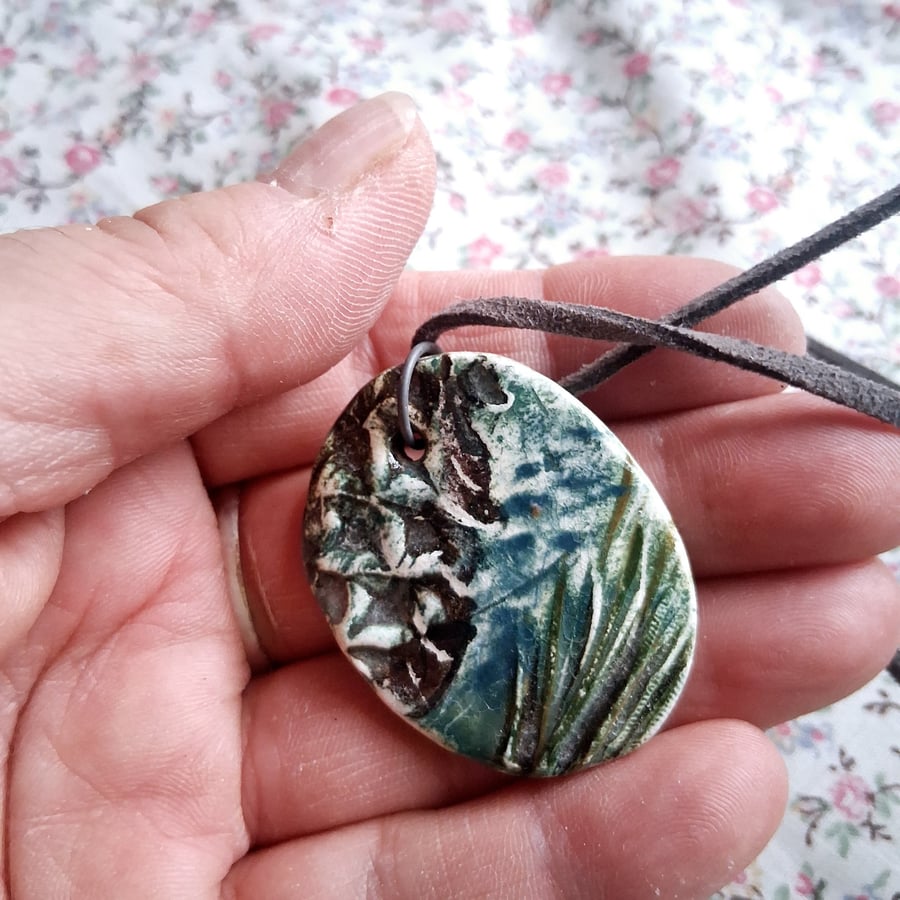 ceramic necklace pendant handmade- fir tree no 1