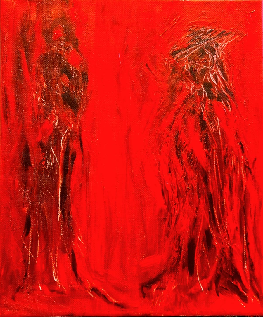 Red Abstract Painting, Acrylics on Canvas, Original Figurative Art