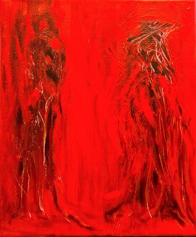 Red Abstract Painting, Acrylics on Canvas, Original Figurative Art