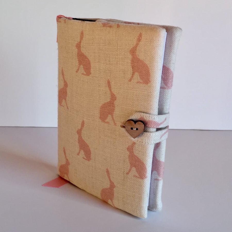 Fabric Covered Notebook - Pink Hares