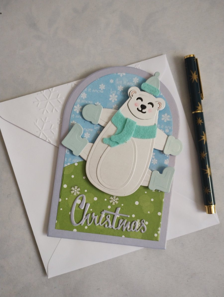 Jumping Polar Bear Christmas Card 