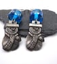 blue lampwork glass snowman earrings - Image 1