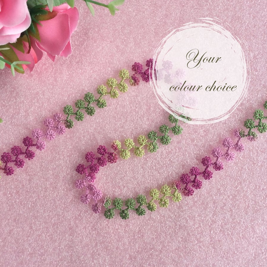 Handmade Lace Trim in Your Choice of Colour - Floral Shuttle Tatting