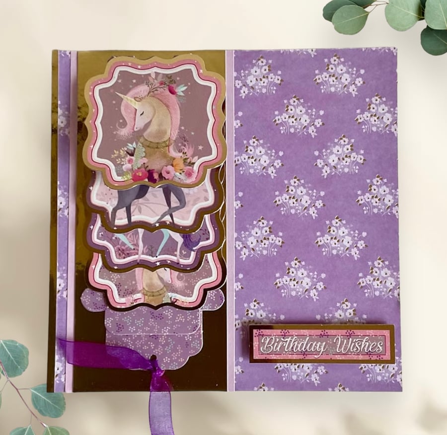 Card for a child. Waterfall birthday card for a unicorn lover