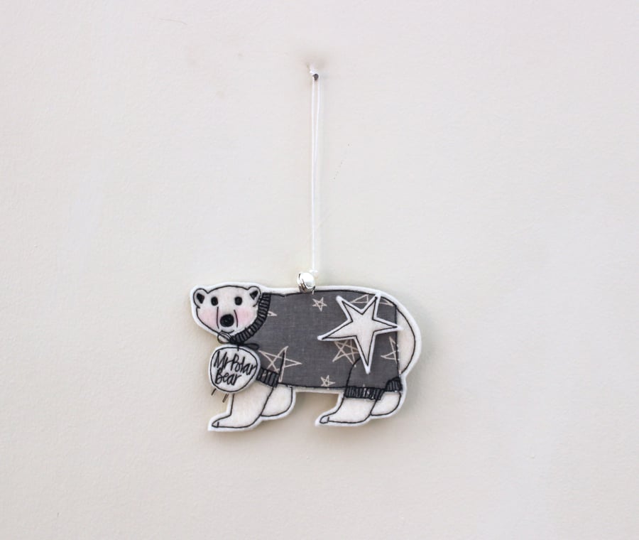 'Mr Polar Bear is wearing a Jumper' - Hanging Decoration