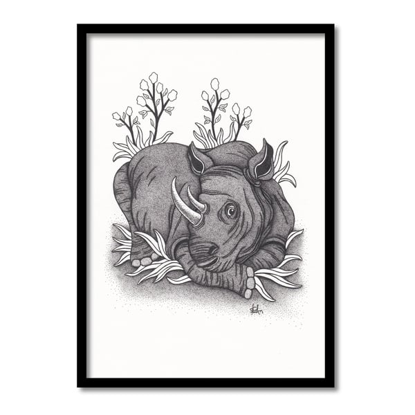 Rhino Original Art Pen And Ink Drawing
