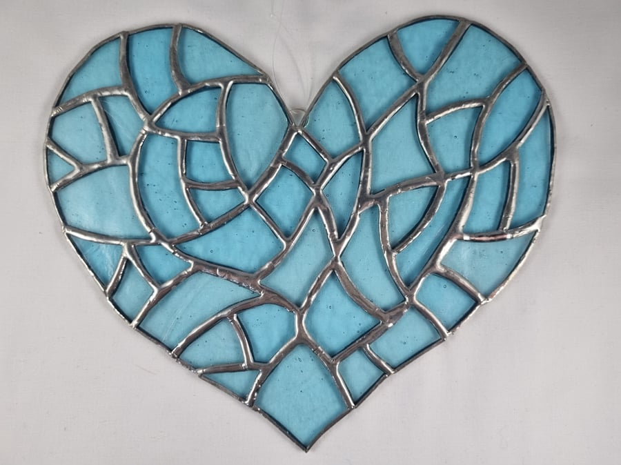 552 Stained Glass Large Multi Heart - handmade hanging decoration.