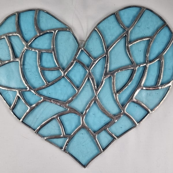 552 Stained Glass Large Multi Heart - handmade hanging decoration.