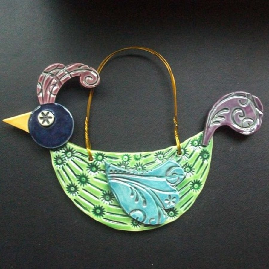 Patterned bird - ceramic decoration