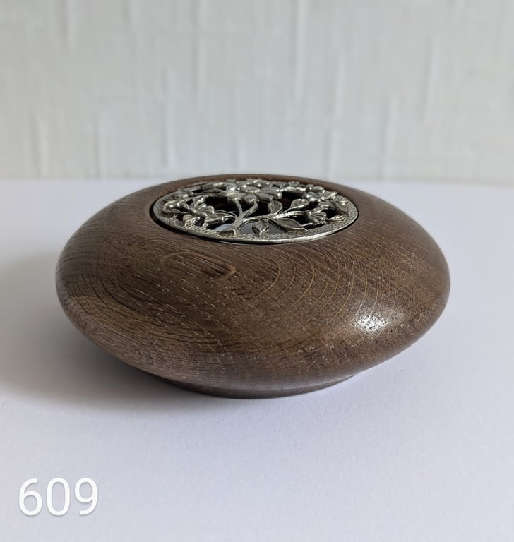 Pewter and Antique Oak wood tealight holder