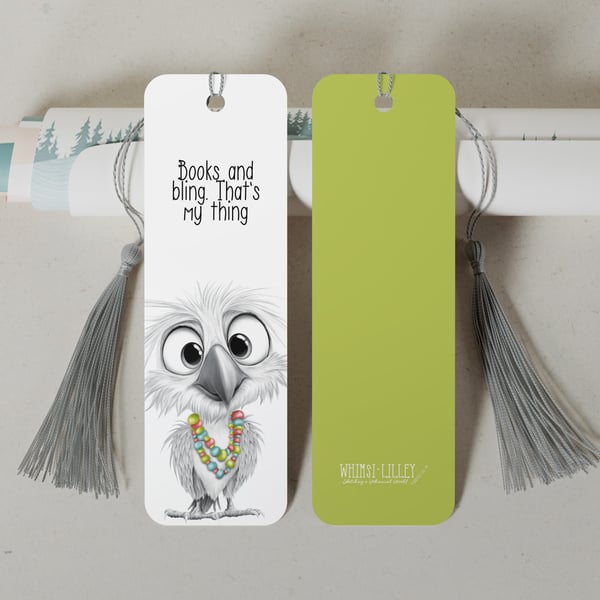 Funny Bird Bookmark – Hand-Drawn with Tassel and Velvet Finish
