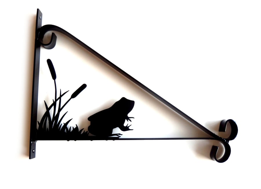 Toad Frog in Reeds Silhouette Scroll Style Hanging Basket Bracket Solid Steel
