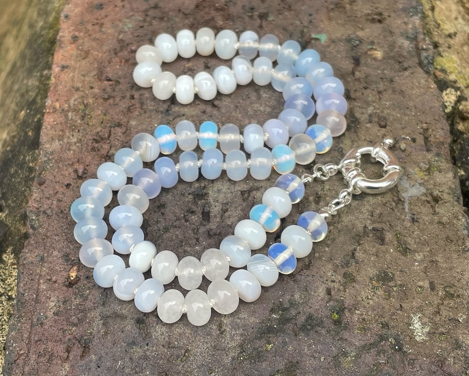 Winter Frost Hand Knotted Beaded Gemstone Necklace