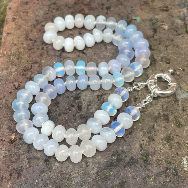 Winter Frost Hand Knotted Beaded Gemstone Necklace